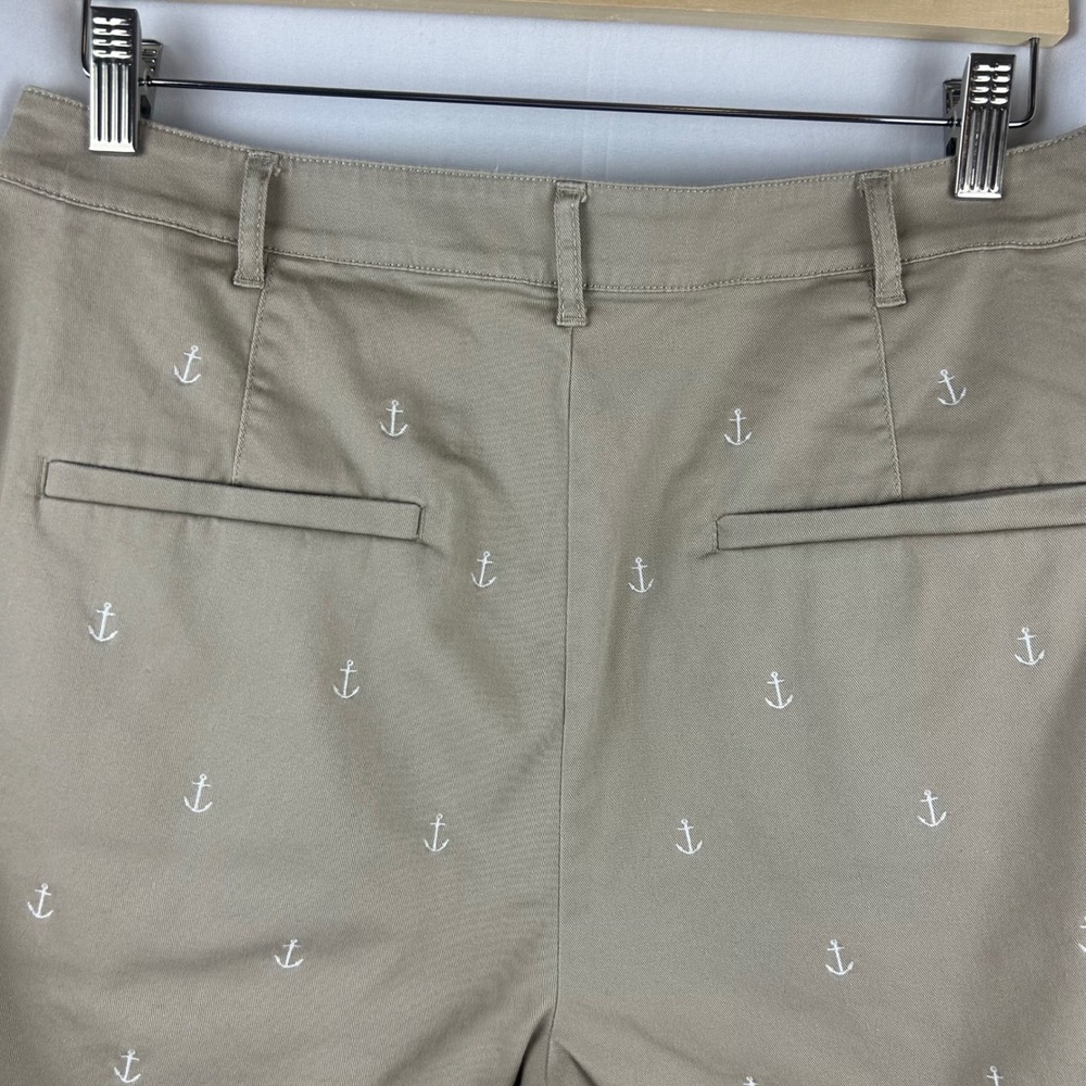 J.Crew Womens Khaki Tan Anchor Embroidered Pleated Cuffed Shorts 10 Nautical - Picture 5 of 6